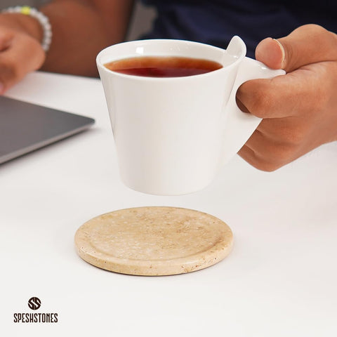 SPESHSTONES coaster holder seen from the front for organized display