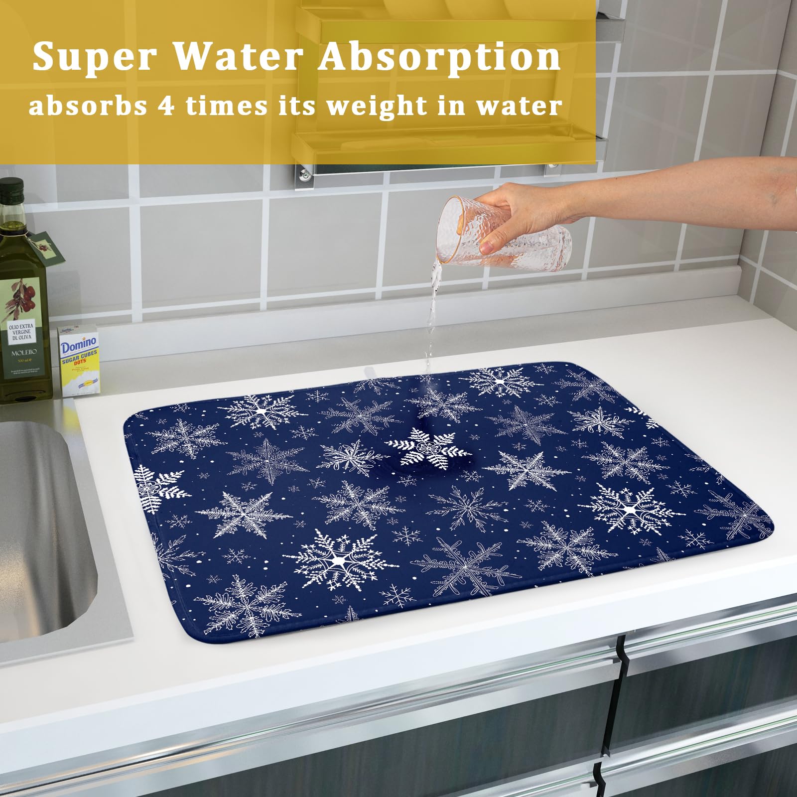 Sphragiyn pattern complements winter-themed kitchen decor.