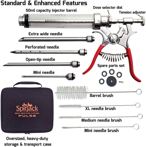 SPITJACK PULSE needles set includes four sizes for versatile meat injections.