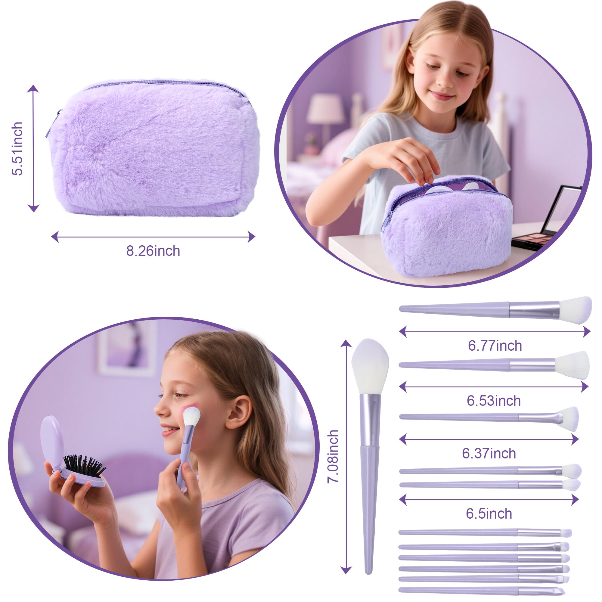 Splendest plush makeup bag with brushes for organized routines