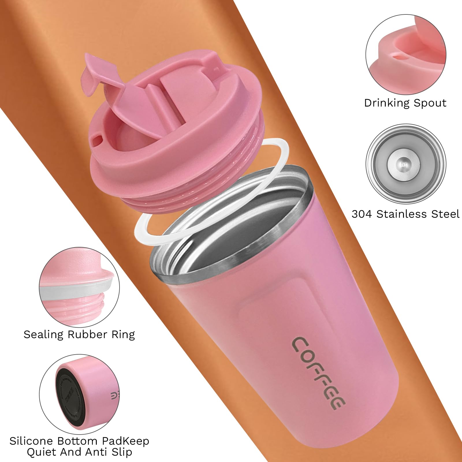SPLMIFA 510ml insulated tumbler fits bags and backpacks outdoors