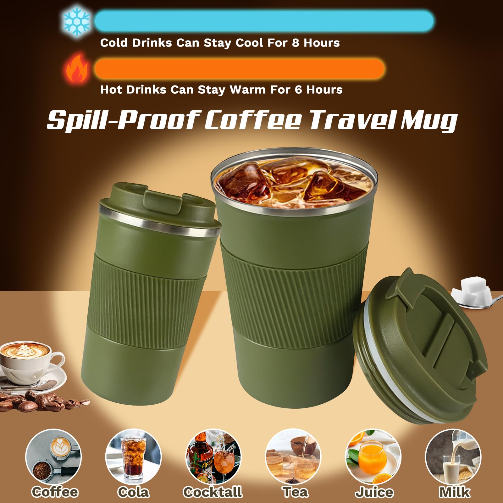 SPLMIFA stainless steel mug with silicone sleeve for a non-slip grip during daily use.