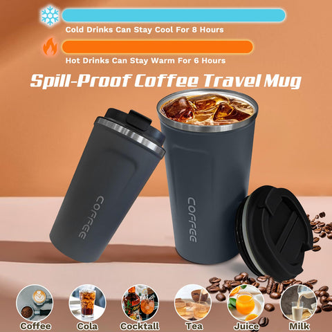 SPLMIFA insulated travel mug keeps drinks hot or cold for hours.