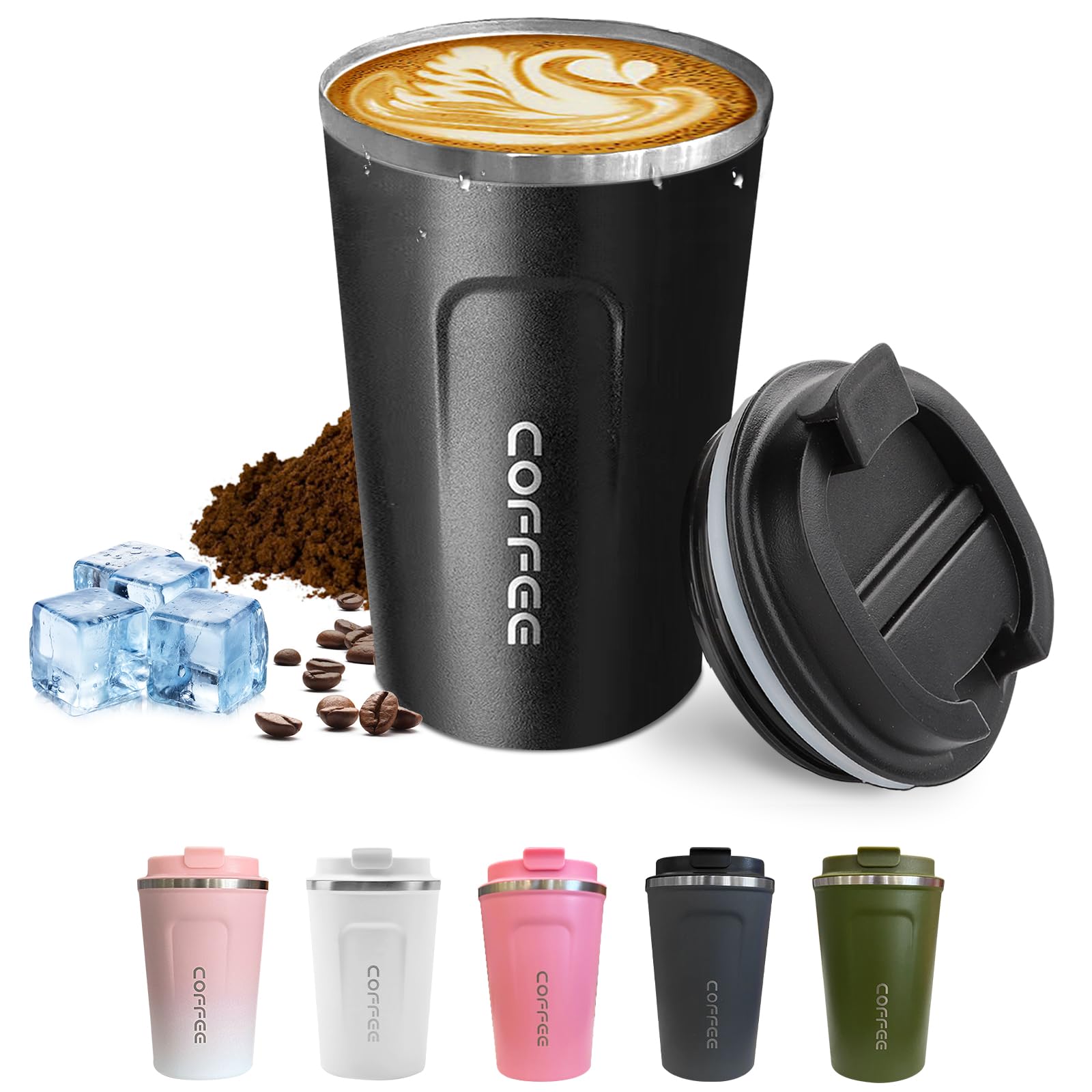 SPLMIFA travel mug with leak-proof lid for 380ml hot beverages on the go.