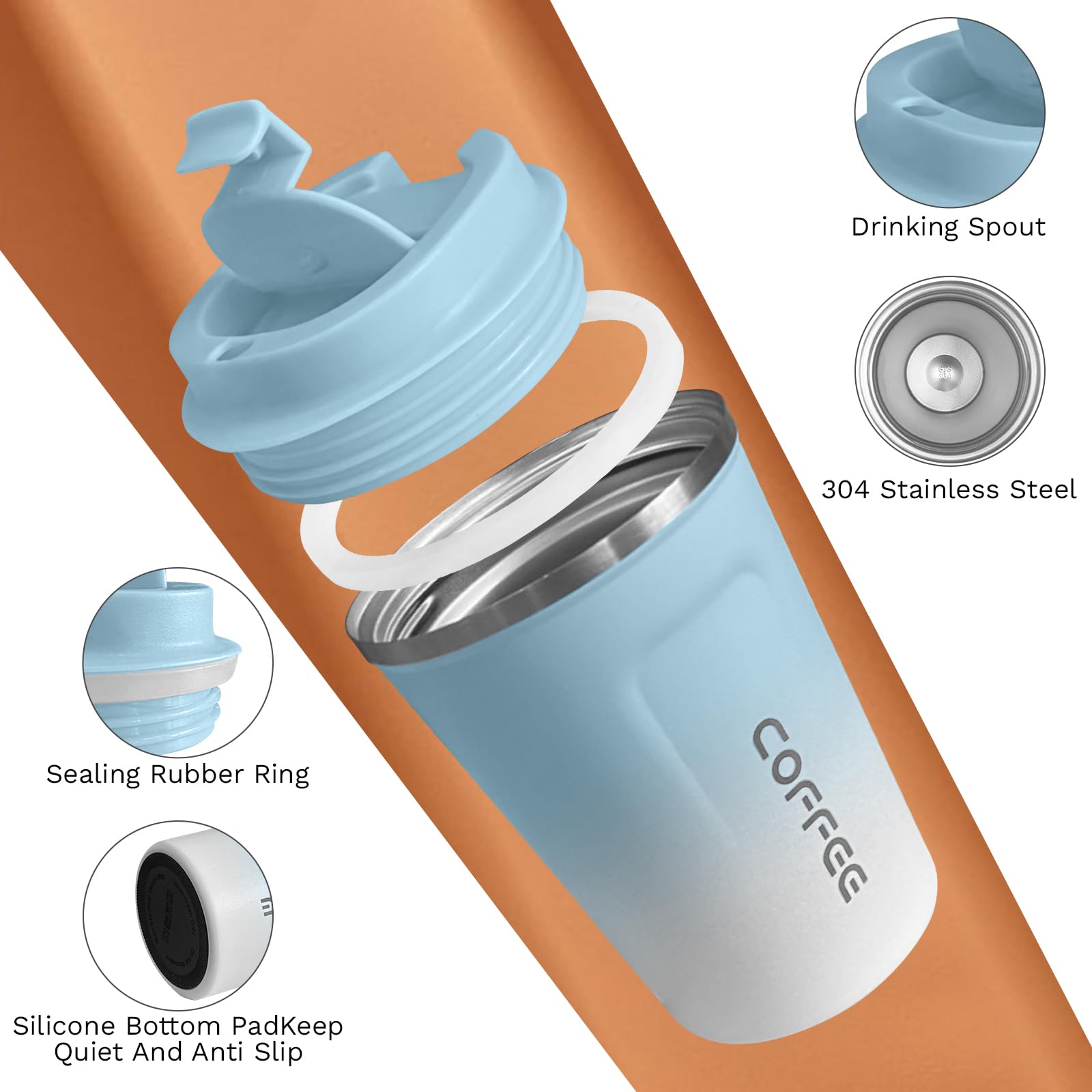 SPLMIFA silicone sleeve grip on blue-white mug enhances handling during travel