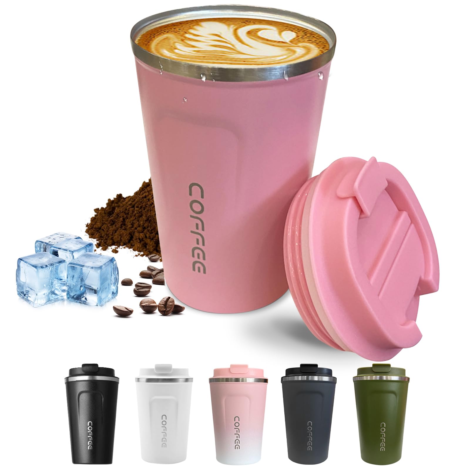 SPLMIFA travel mug pink 17oz with leak-proof lid for on-the-go hot beverages