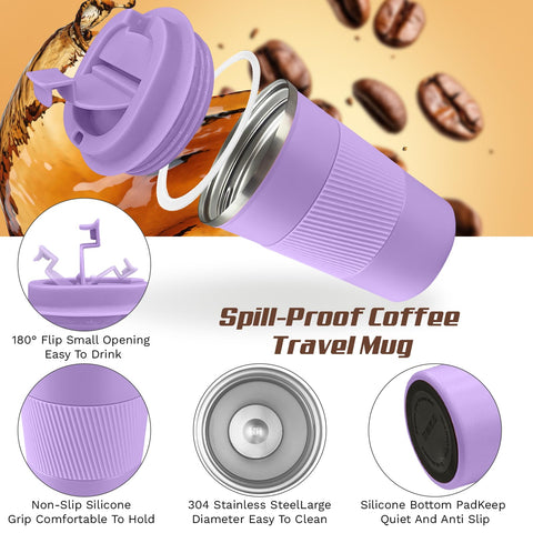 SPLMIFA travel mug with silicone sleeve grip for easy handling.