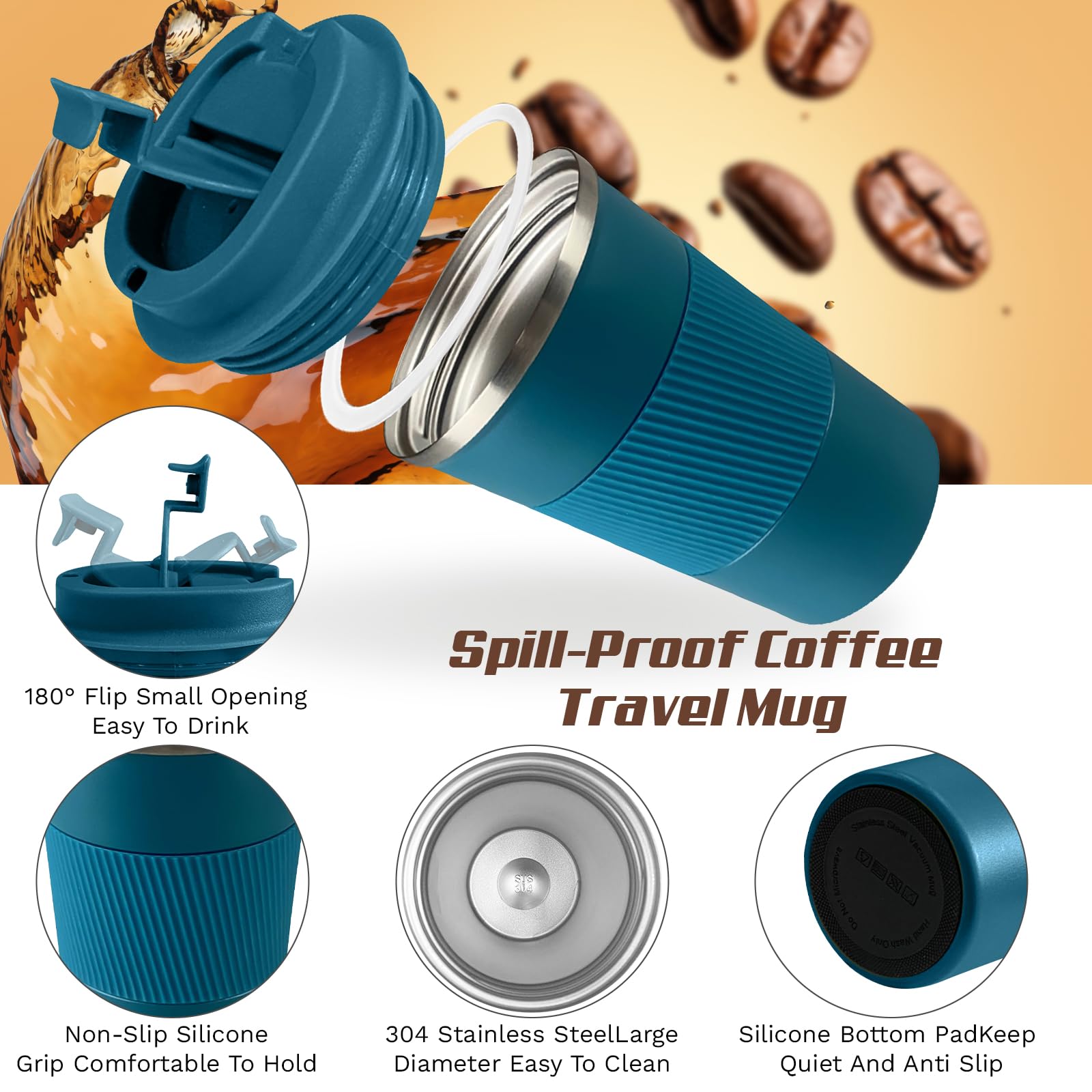 SPLMIFA blue mug with silicone sleeve offers a secure, non-slip grip.