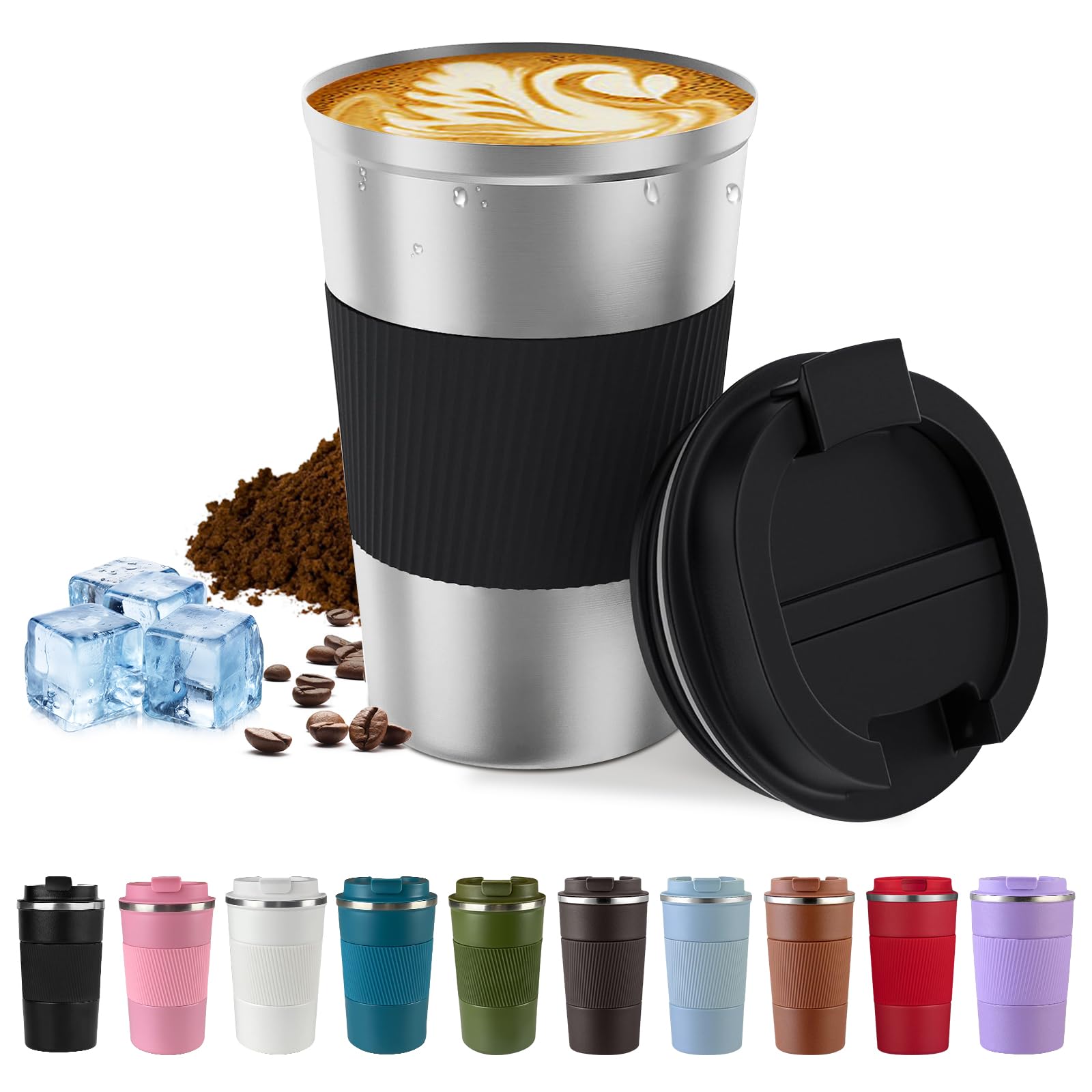 SPLMIFA vacuum-insulated travel mug cap keeps drinks secure and spill-free on journeys.