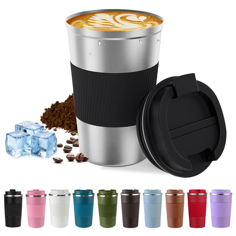 SPLMIFA vacuum-insulated travel mug cap keeps drinks secure and spill-free on journeys.