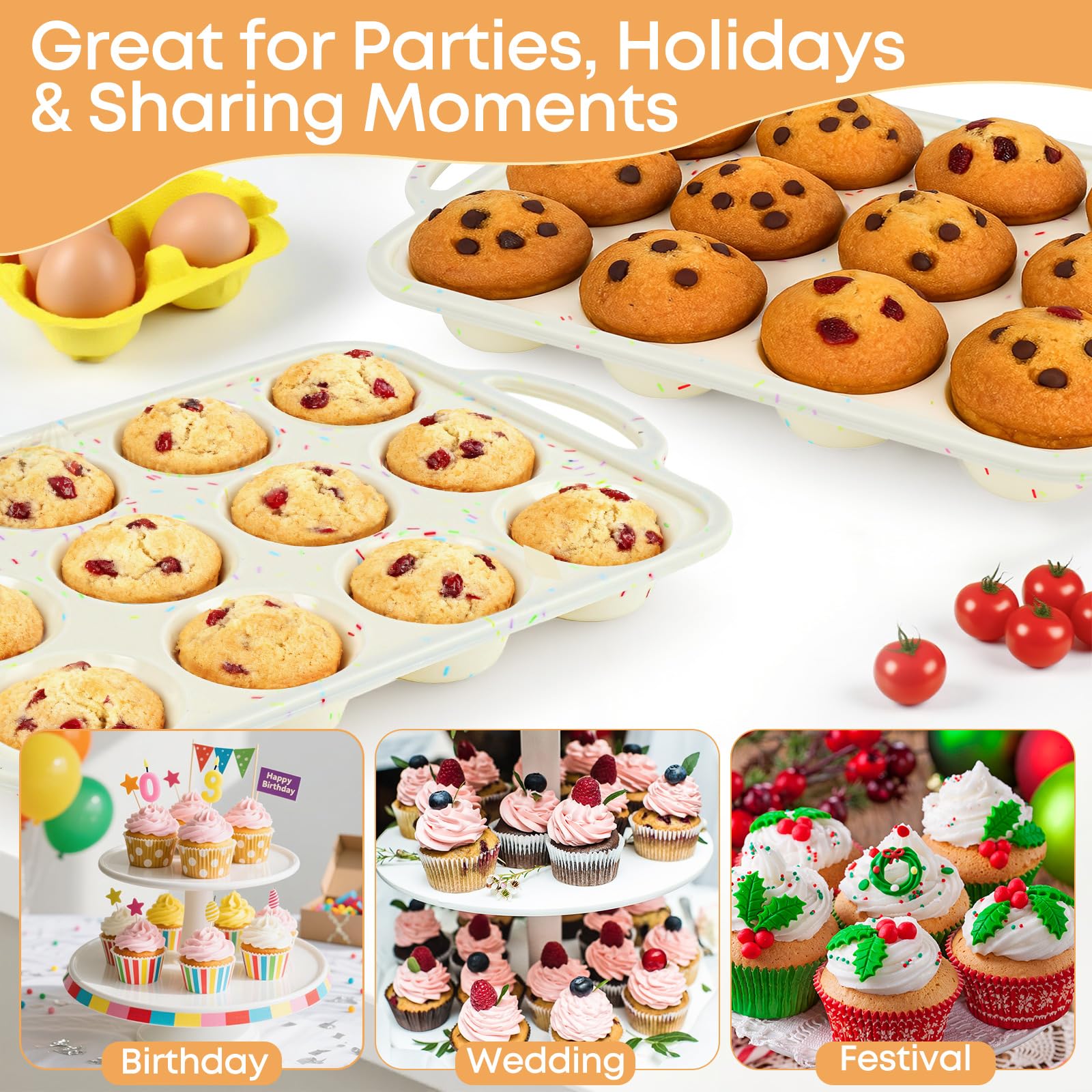 Spmarkt heat-resistant silicone muffin tin withstands high oven temperatures.