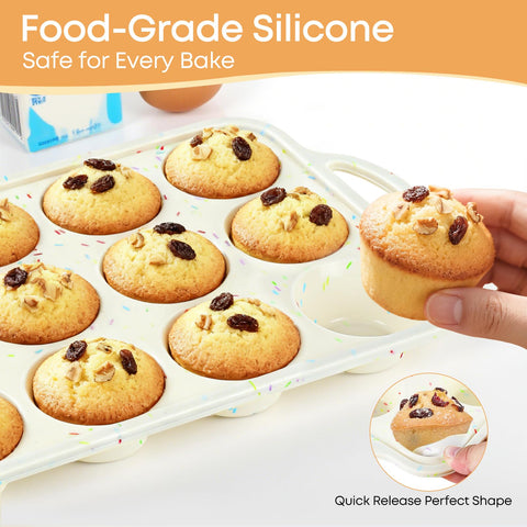 Spmarkt nonstick silicone muffin tray with ergonomic handles for safe transfer.