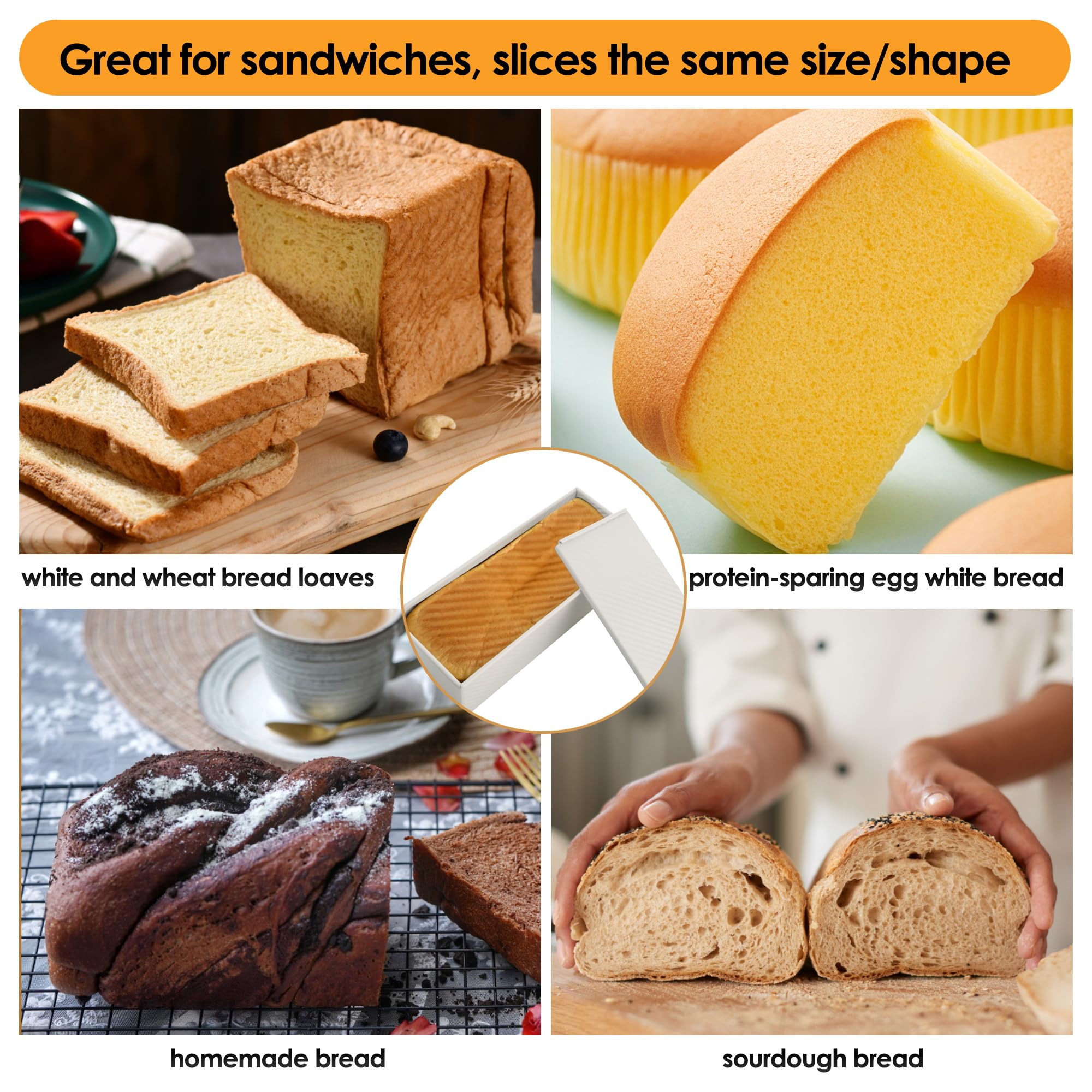 Spmarkt Premium Beige 13-inch Pullman pan adapts to bread, toast, cornbread, and meatloaf.