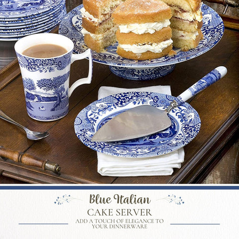 Spode Blue Italian cake server full layout showcases porcelain elegance