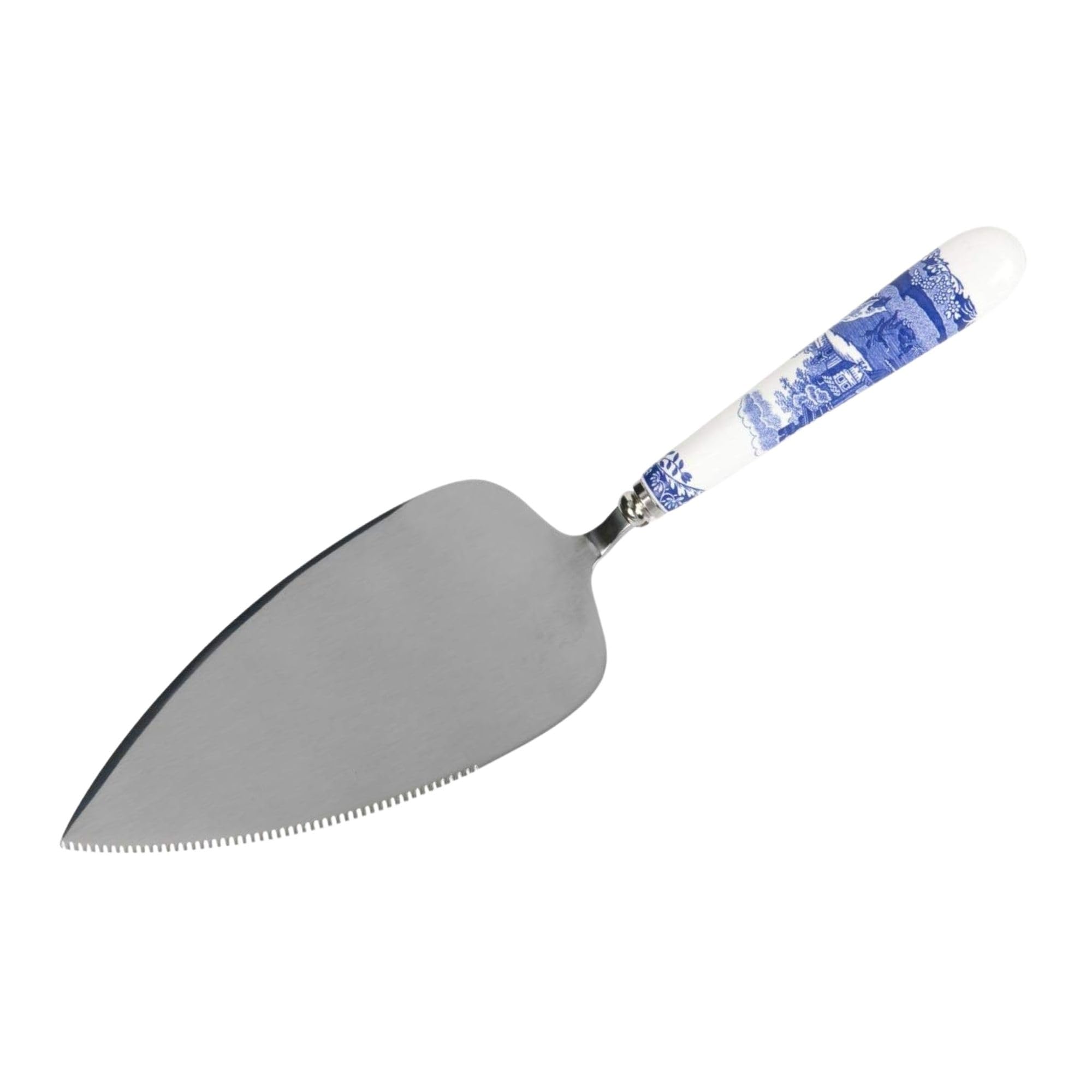 Spode Blue Italian cake server pattern detail highlighting intricate countryside design
