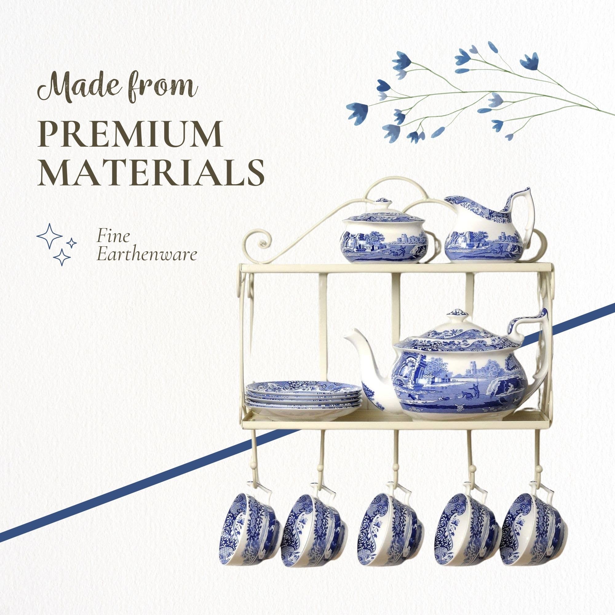 Spode Blue Italian countryside scene close-up with artisanal detailing
