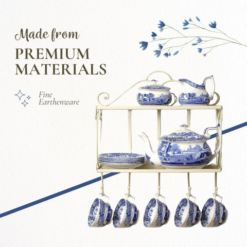 Spode Blue Italian countryside scene close-up with artisanal detailing