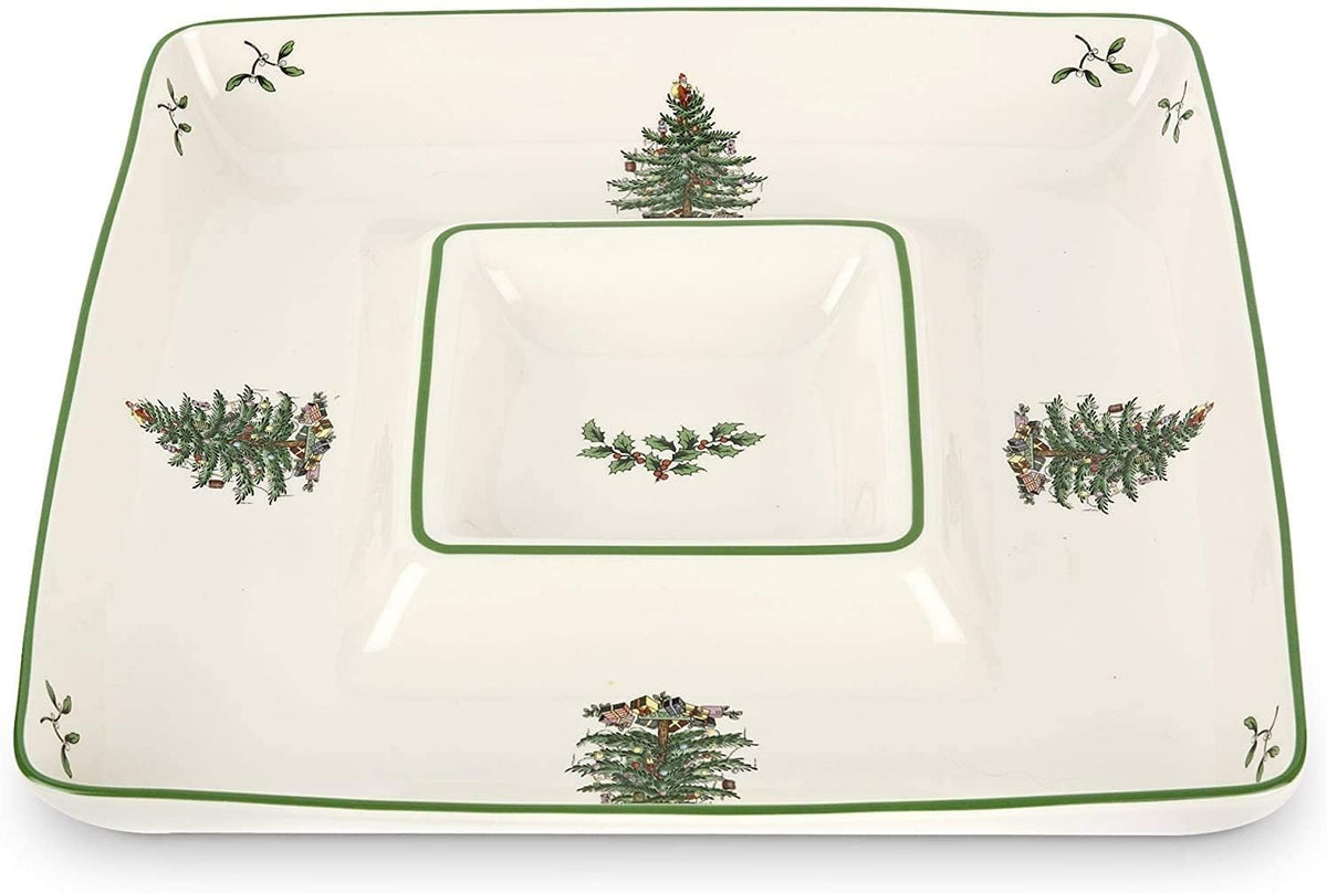 Spode Christmas Tree chip and dip platter for festive entertaining.