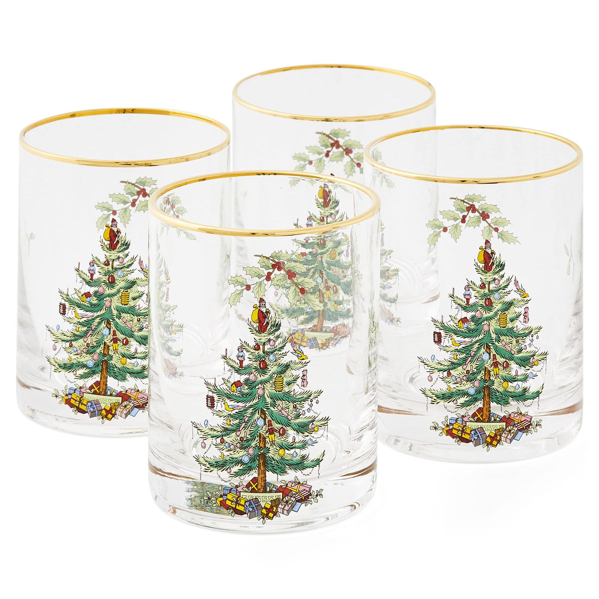 Spode Christmas Tree 14oz glasses set of 4 ready for festive whiskey service