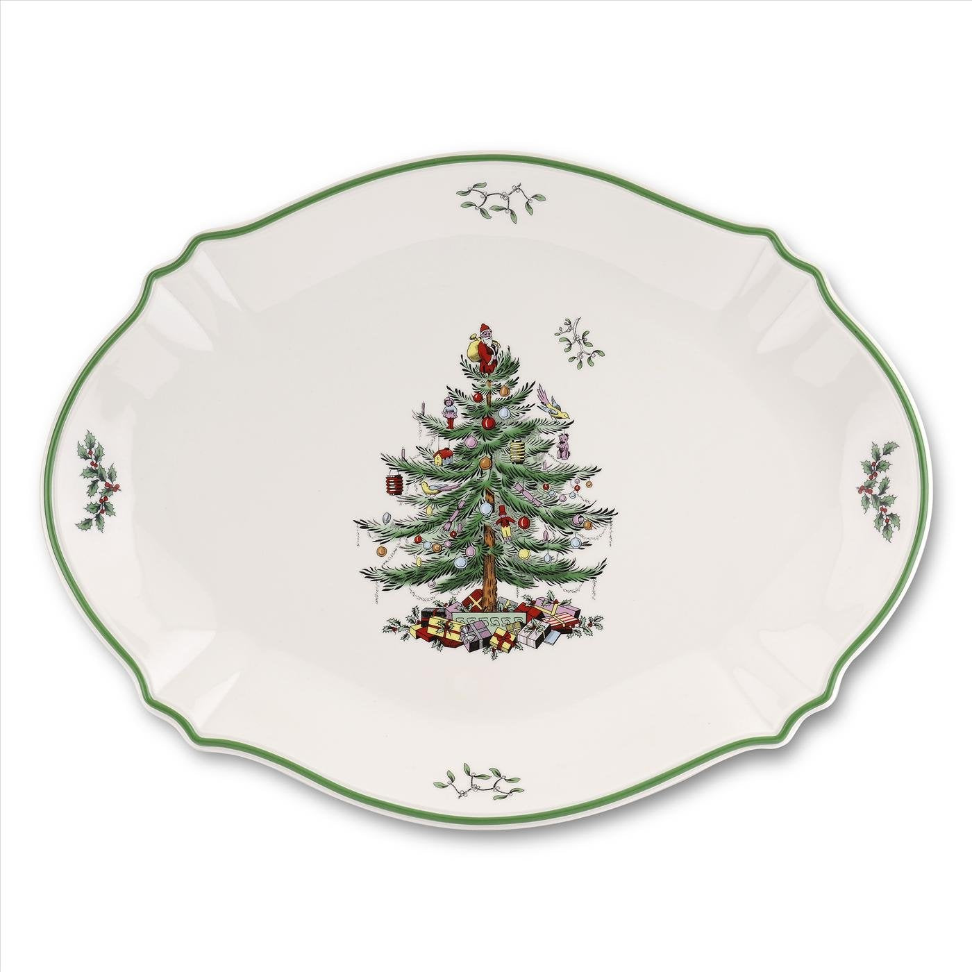 Spode Christmas Tree 17-inch oval platter overview for festive serving