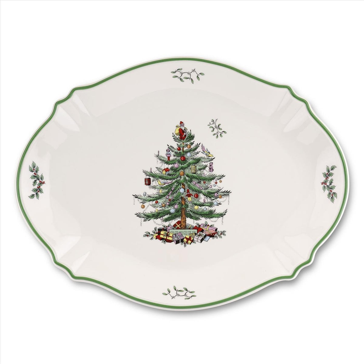 Spode Christmas Tree 17-inch oval platter overview for festive serving