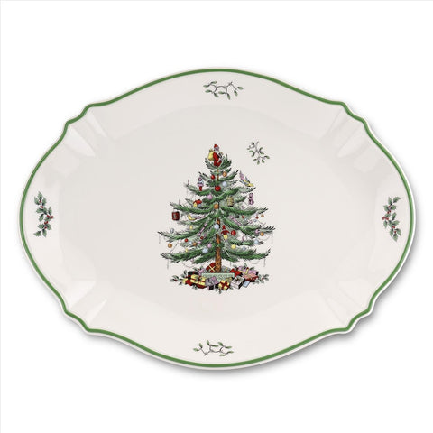 Spode Christmas Tree 17-inch oval platter overview for festive serving