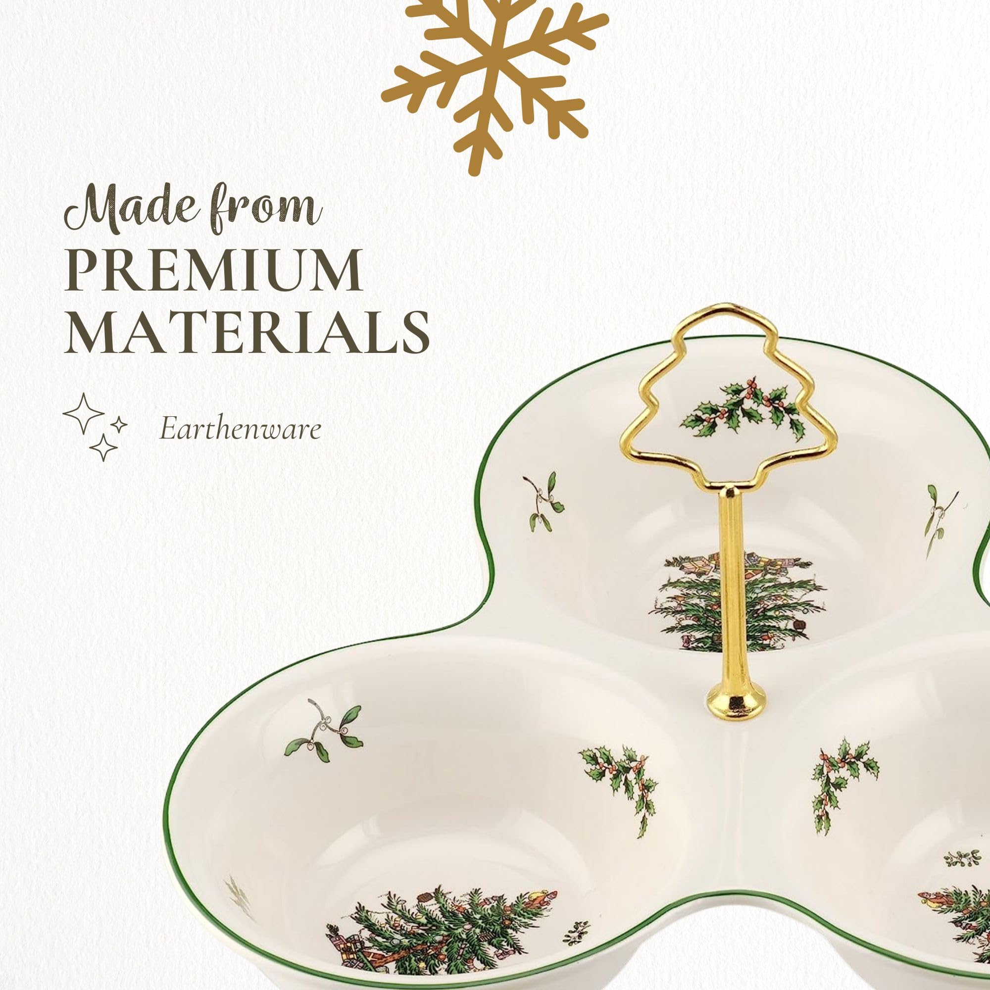 Spode Christmas Tree 3 Section Server durable porcelain blends durability with seasonal style for entertaining.