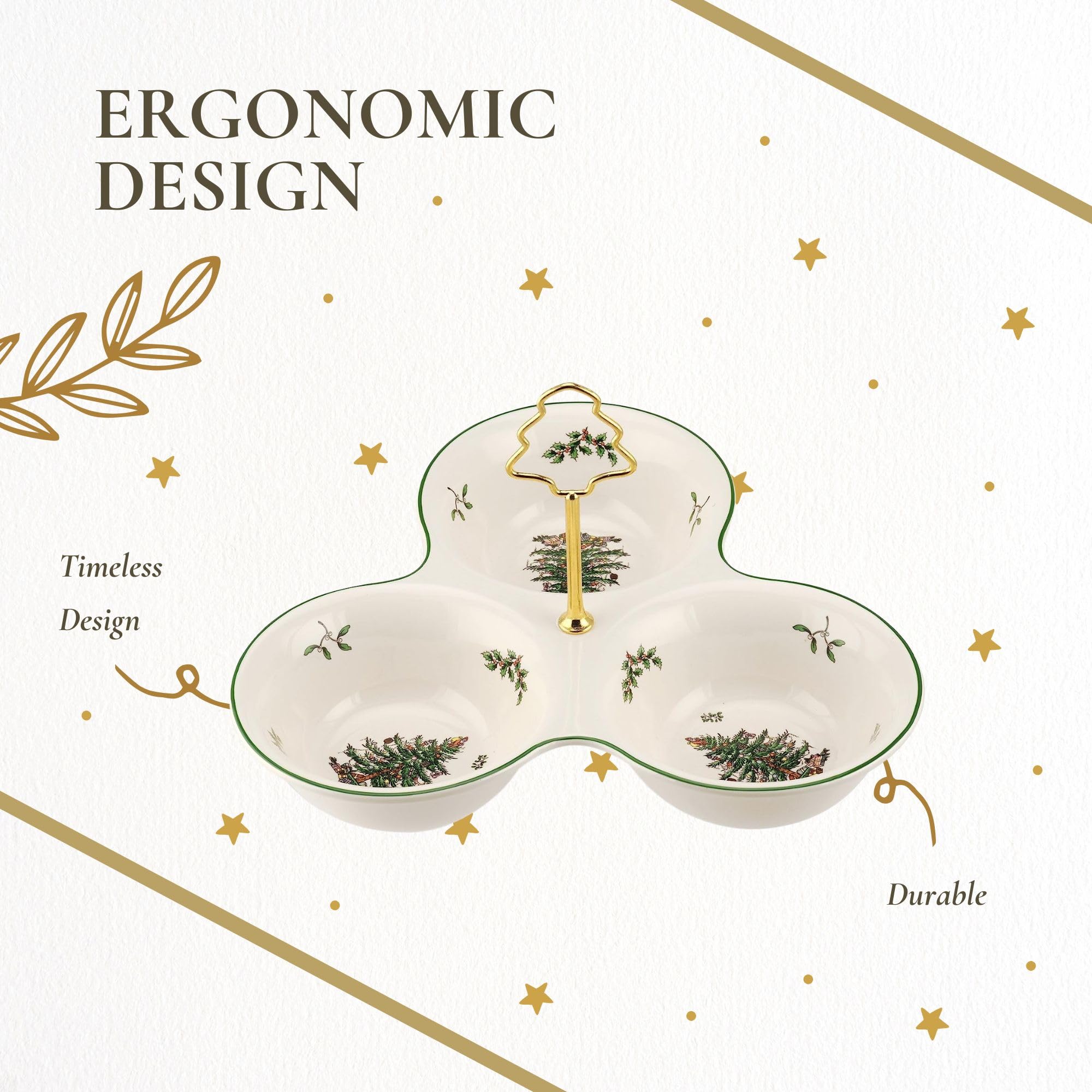 Spode Christmas Tree 3 Section Server elevates holiday decor on table settings and hosting scenes.