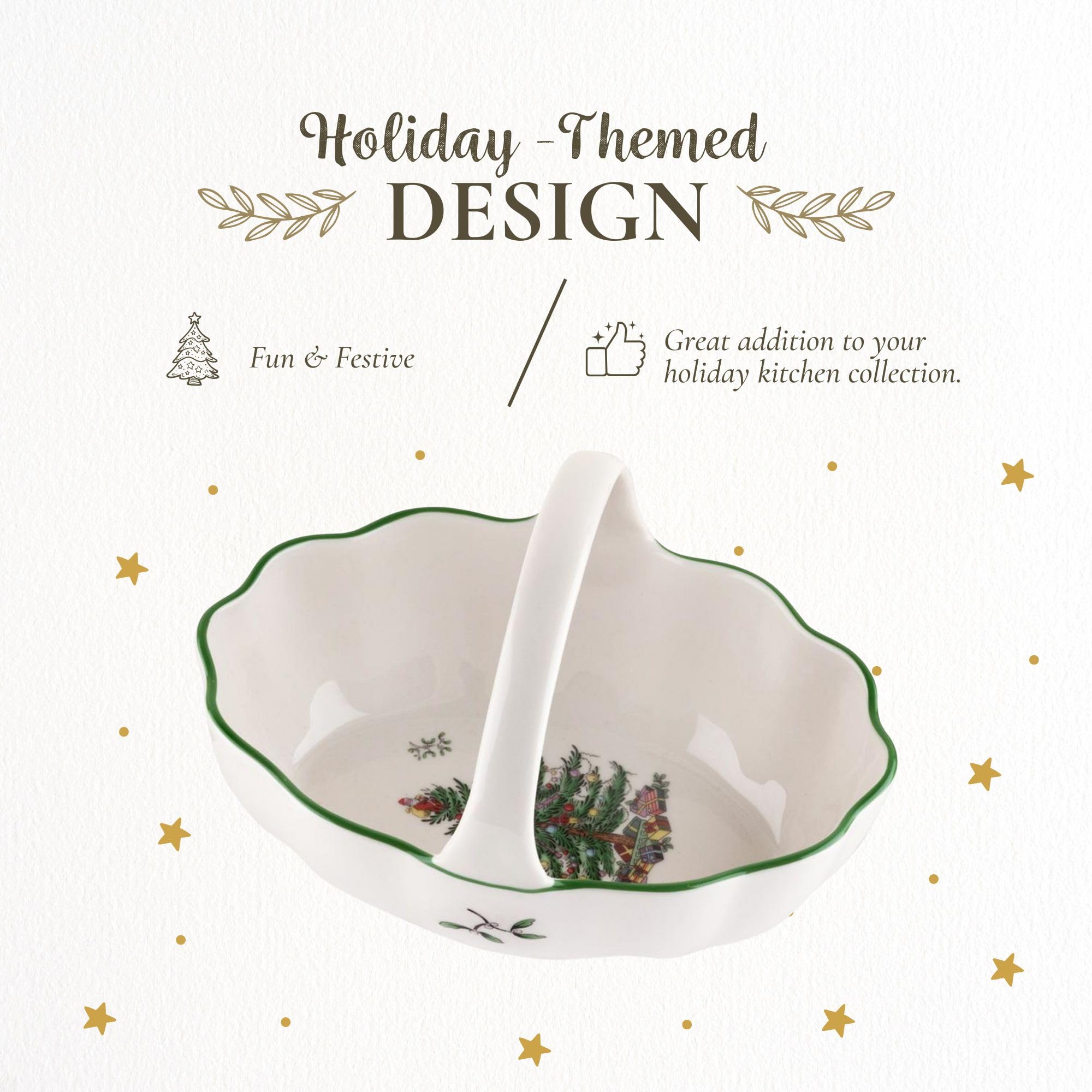 Spode Christmas Tree 6" Basket filled with candies for festive treats.