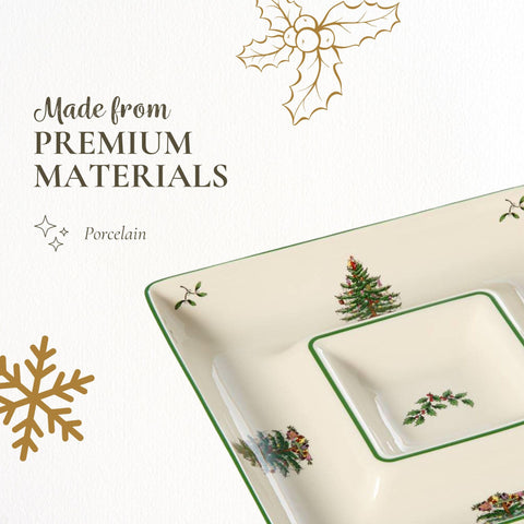 Spode Christmas Tree dishwasher-safe porcelain for easy cleanup.