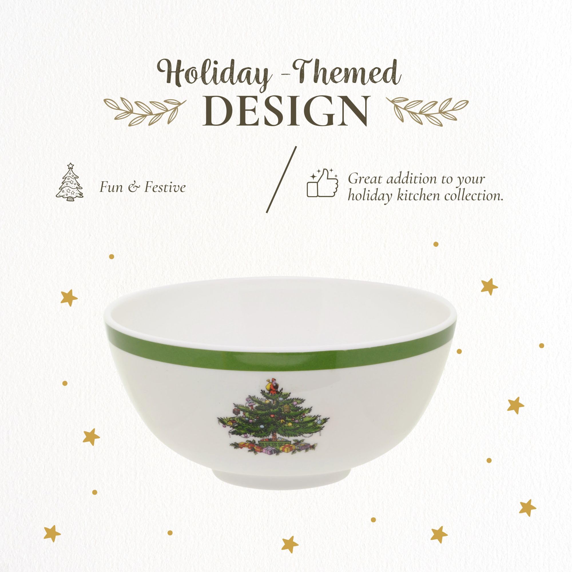 Spode Christmas Tree bowls on a festive dining table for soups and desserts.