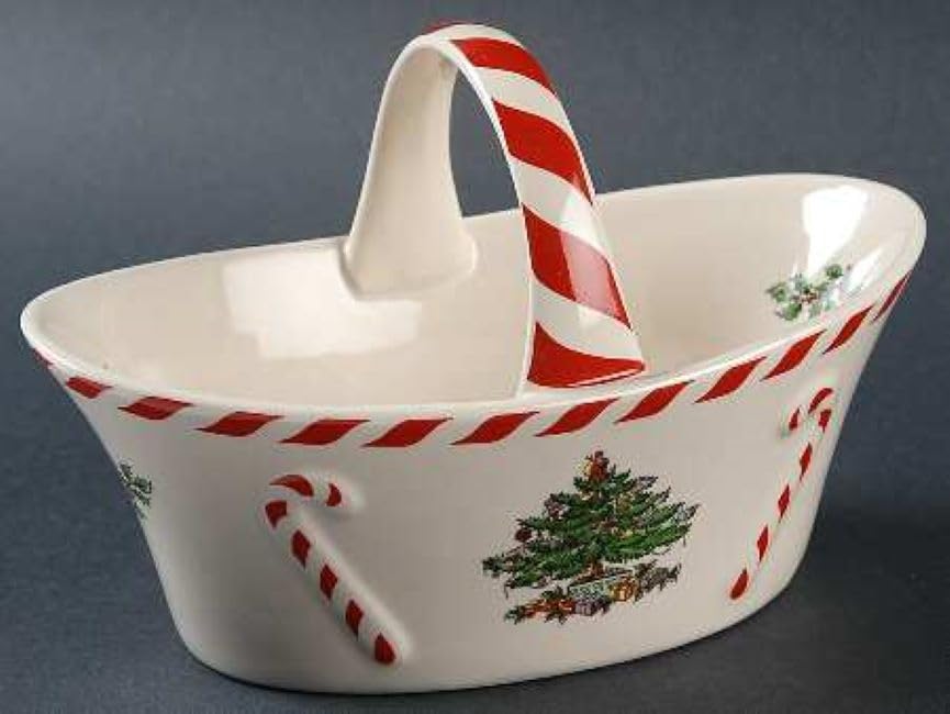 Spode Christmas Tree Candy Basket on a festive table centerpiece and serveware.