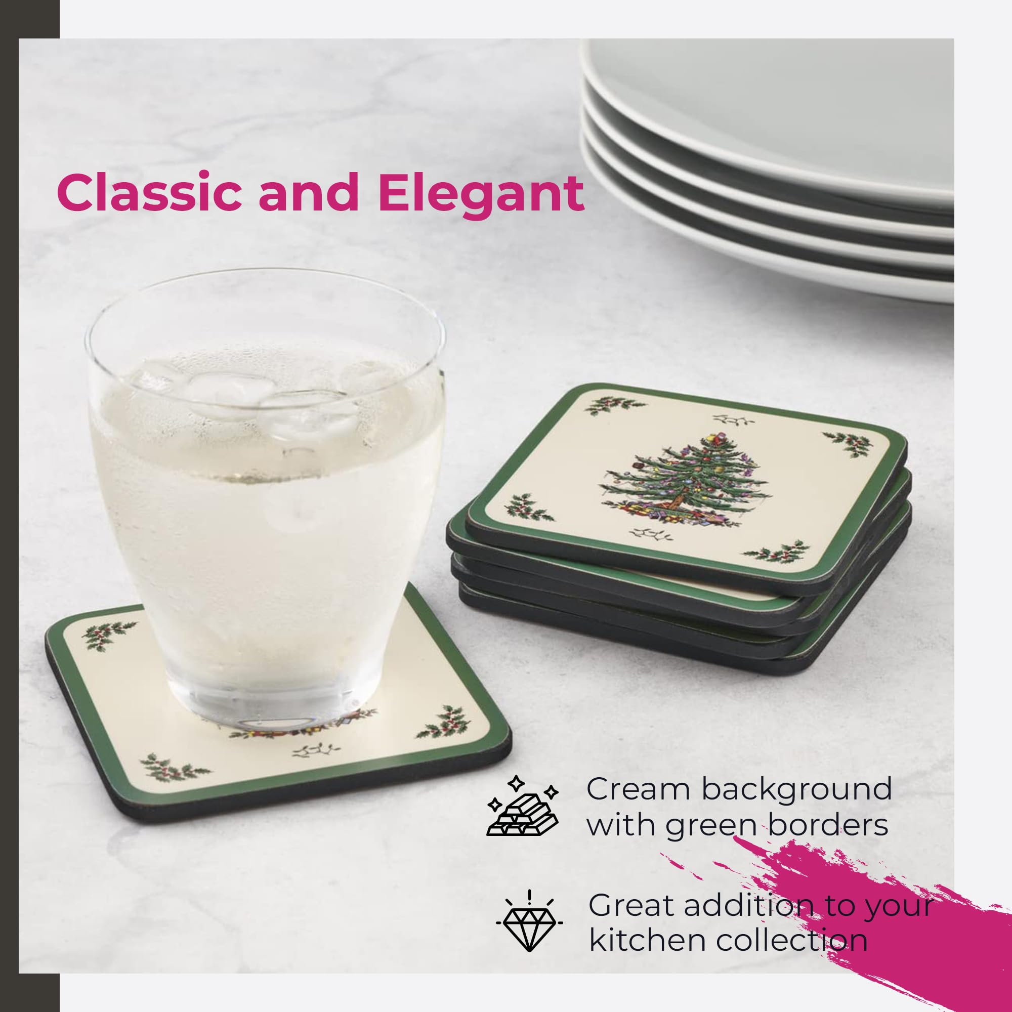Spode Christmas Tree coaster lacquered finish is easy to wipe clean.