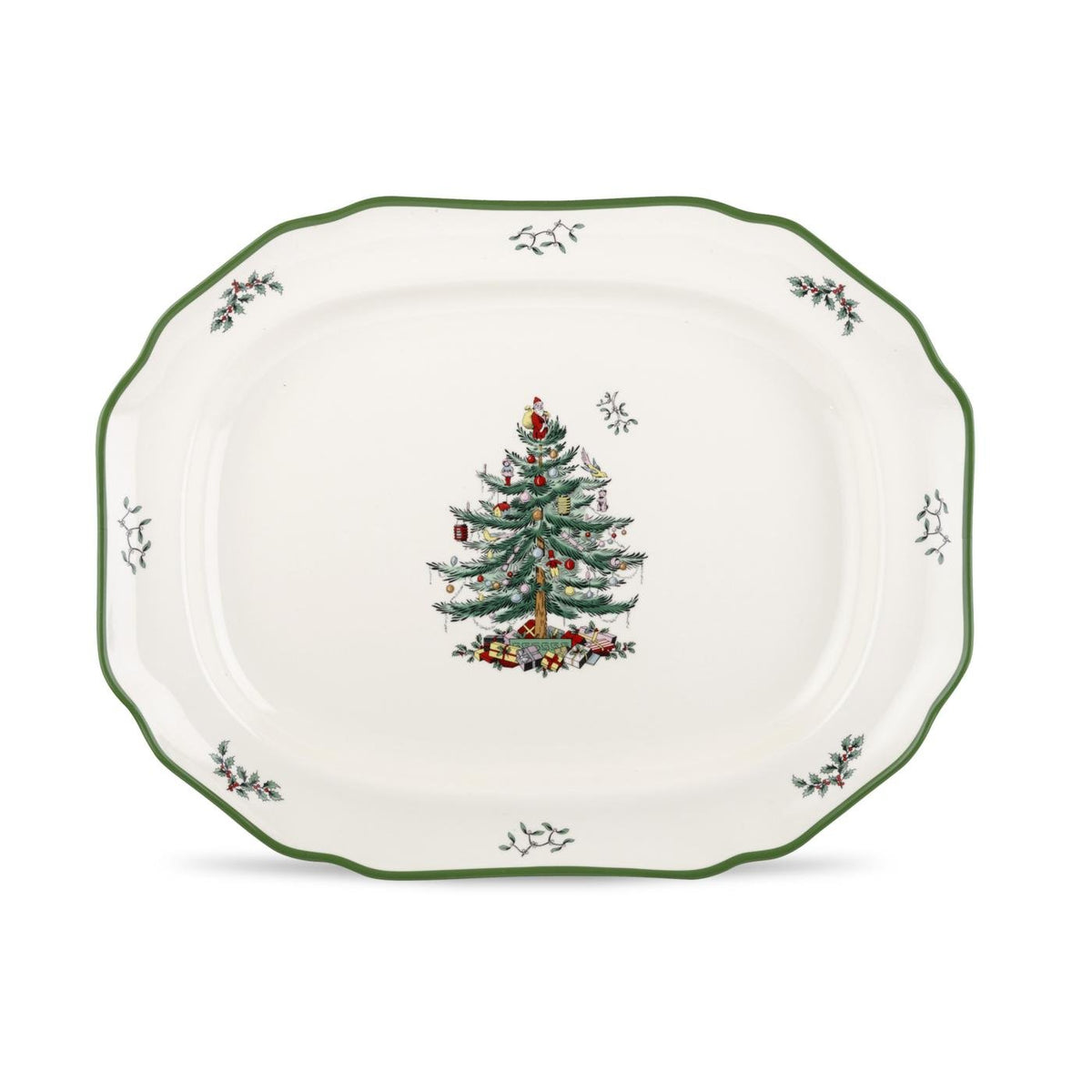 Spode Christmas Tree 19-inch sculpted platter ready for festive roasts.