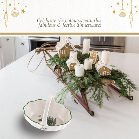 Spode Christmas Tree dining table setup with coordinated dinnerware.