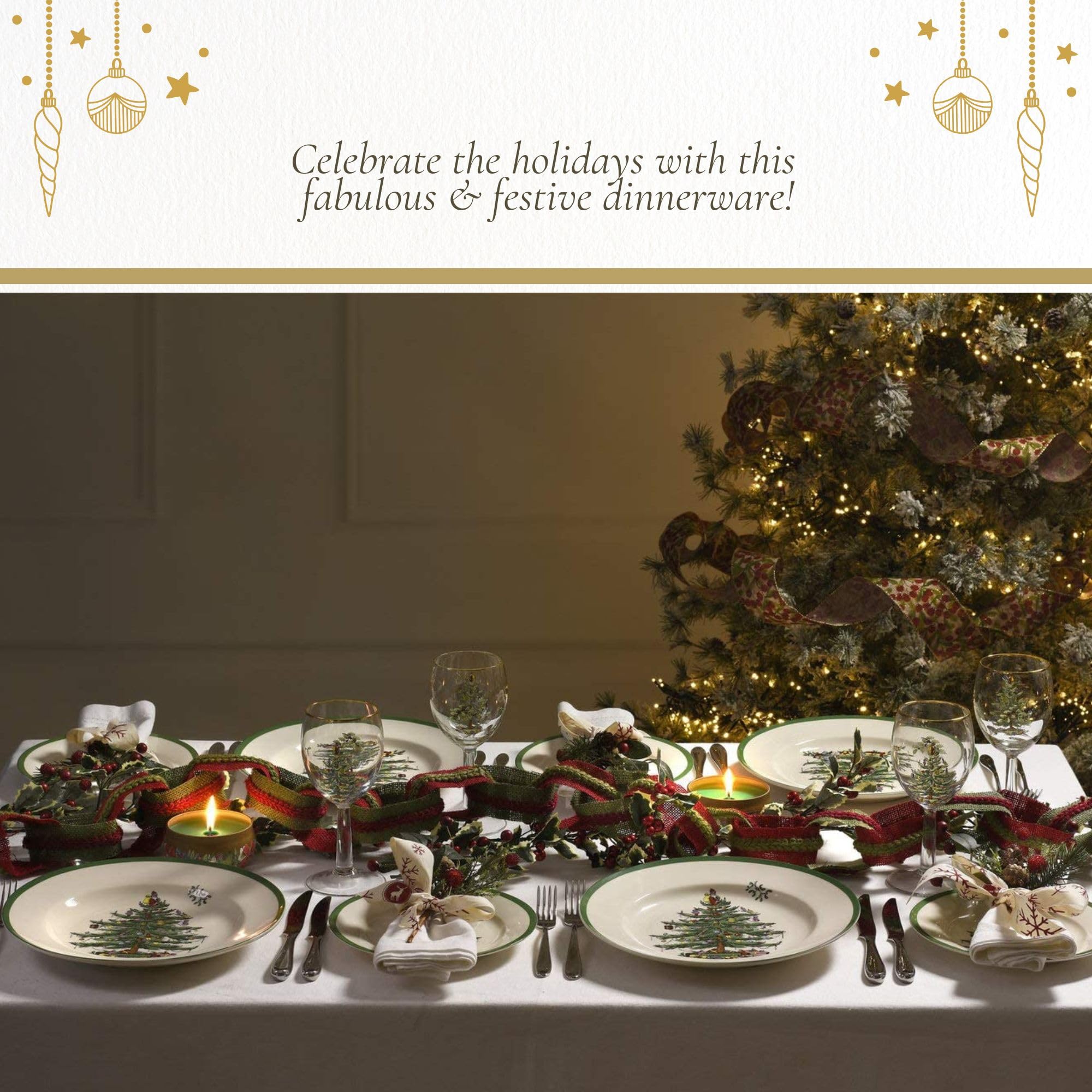 Spode Christmas Tree serveware elevates casual and formal tables with festive charm.