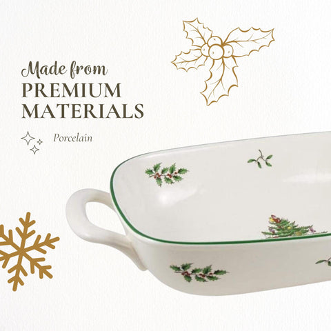 Spode Christmas Tree porcelain is dishwasher safe for simple cleanup.