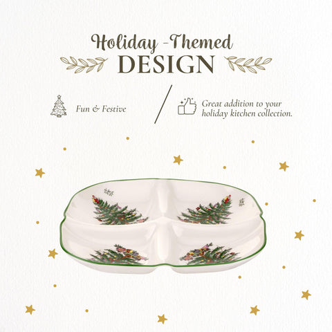 Spode Christmas Tree earthenware tray is dishwasher and microwave safe for busy holidays.
