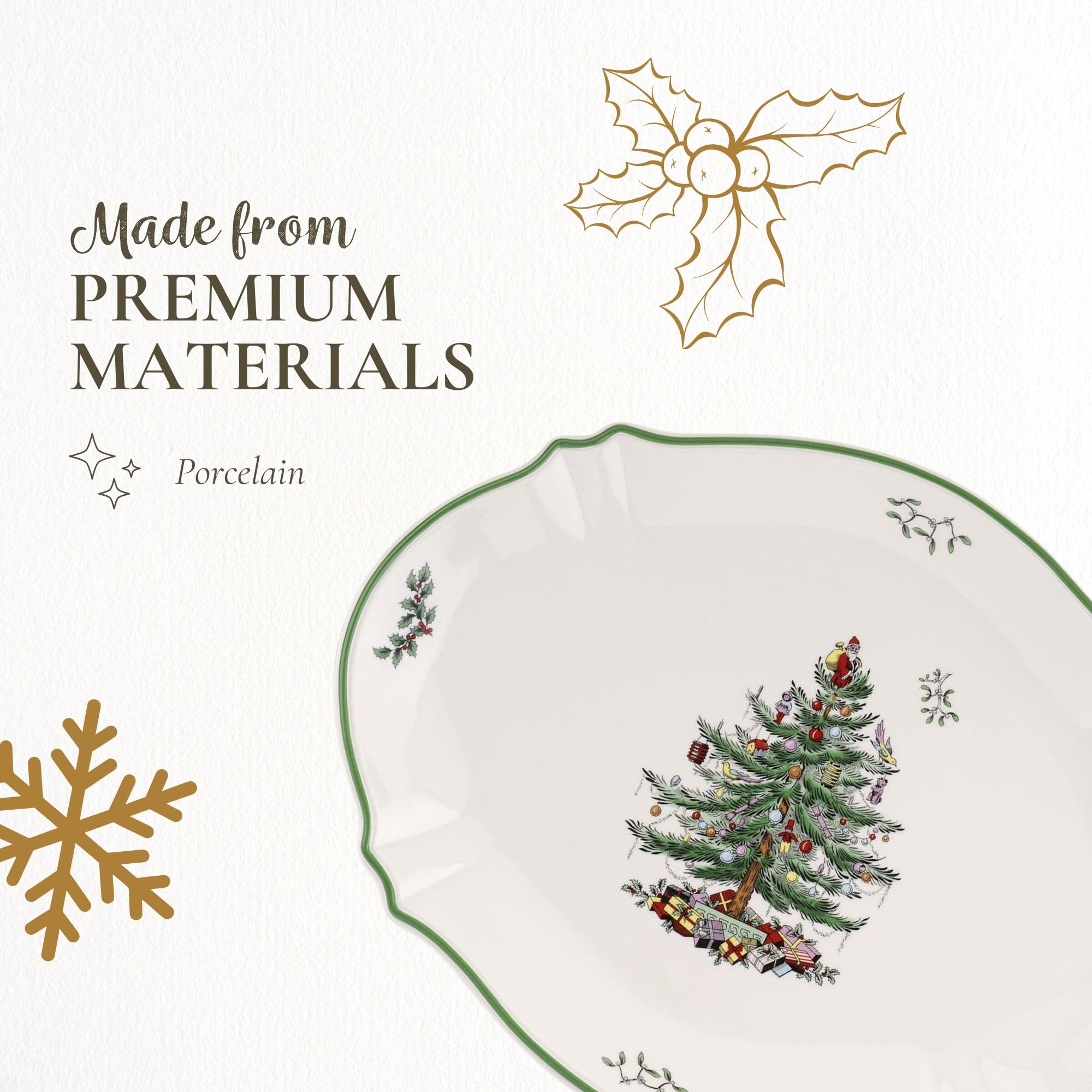 Spode Christmas Tree platter set on an inviting holiday table