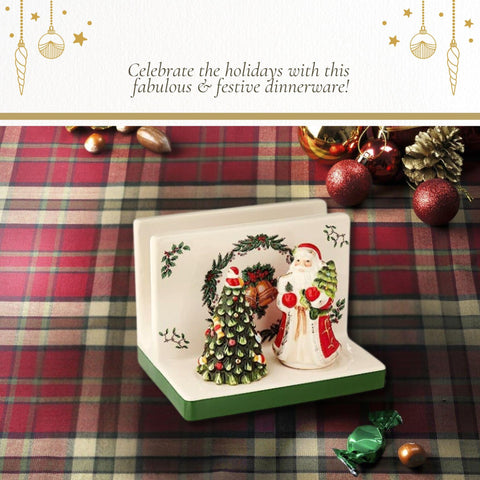 Spode Christmas Tree entire 3-piece hostess set displayed on a holiday table.