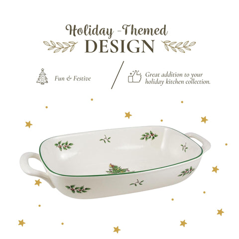 Spode Christmas Tree bread basket with handles for easy serving.