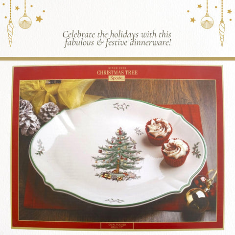 Spode platter displayed as holiday decor on a mantel