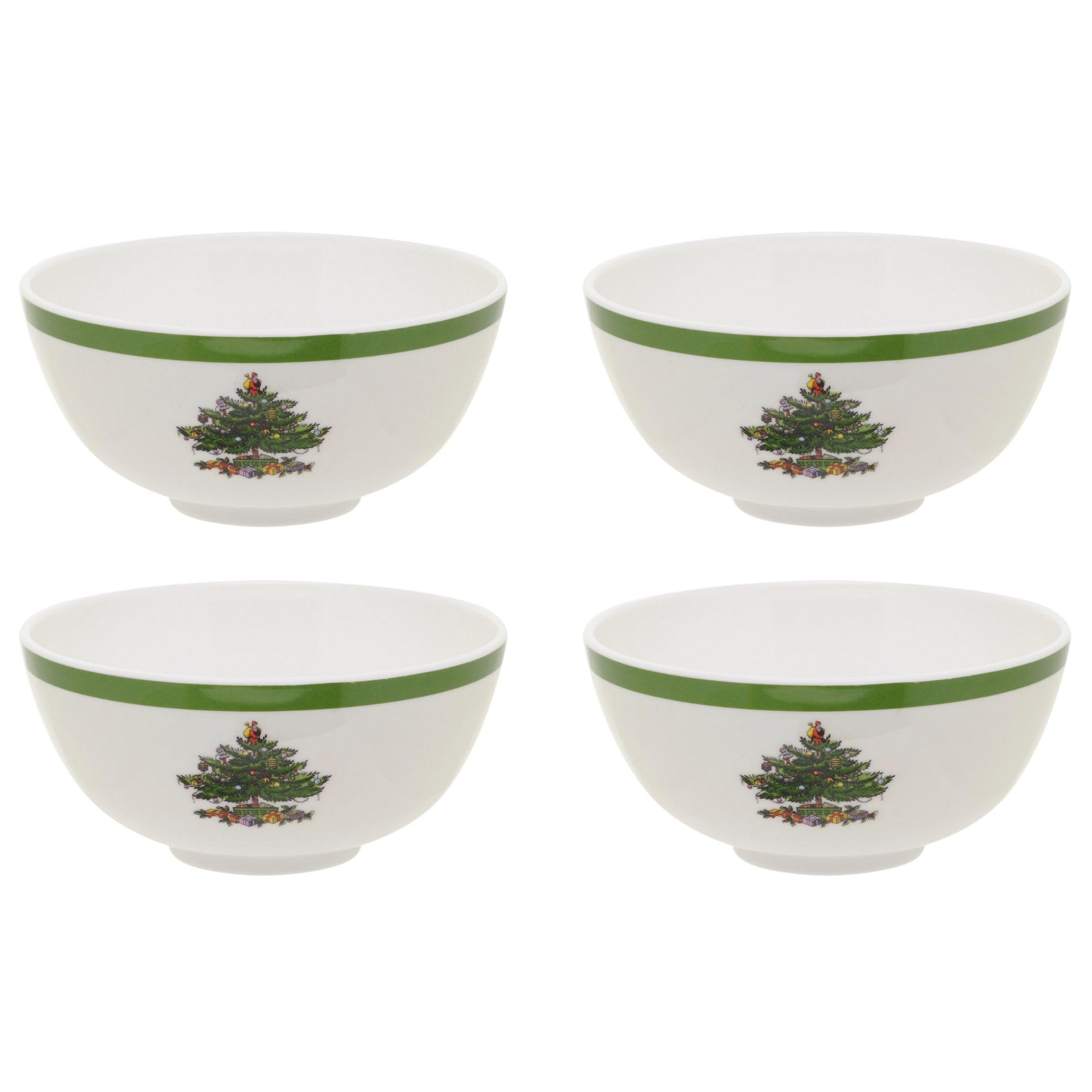 Spode Christmas Tree melamine bowls 6-inch set of 4, durable for indoor and outdoor meals.