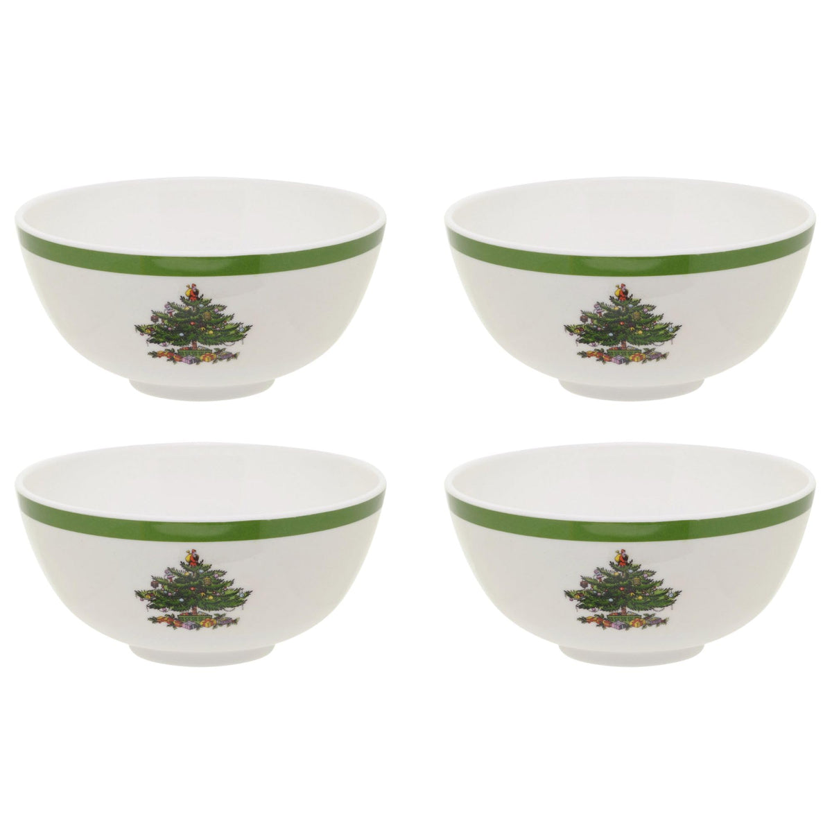 Spode Christmas Tree melamine bowls 6-inch set of 4, durable for indoor and outdoor meals.