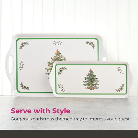 Spode Christmas Tree melamine tray with appetizers for festive entertaining