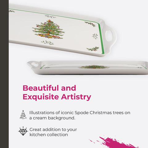Spode Christmas Tree melamine tray edge and handle highlighting sturdy construction