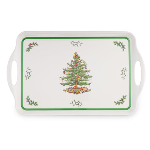 Spode Christmas Tree melamine tray front view for festive serving and size