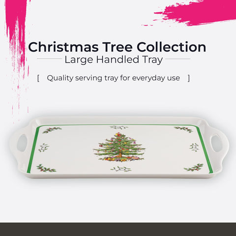 Spode Christmas Tree melamine tray close-up of pattern for holiday tables