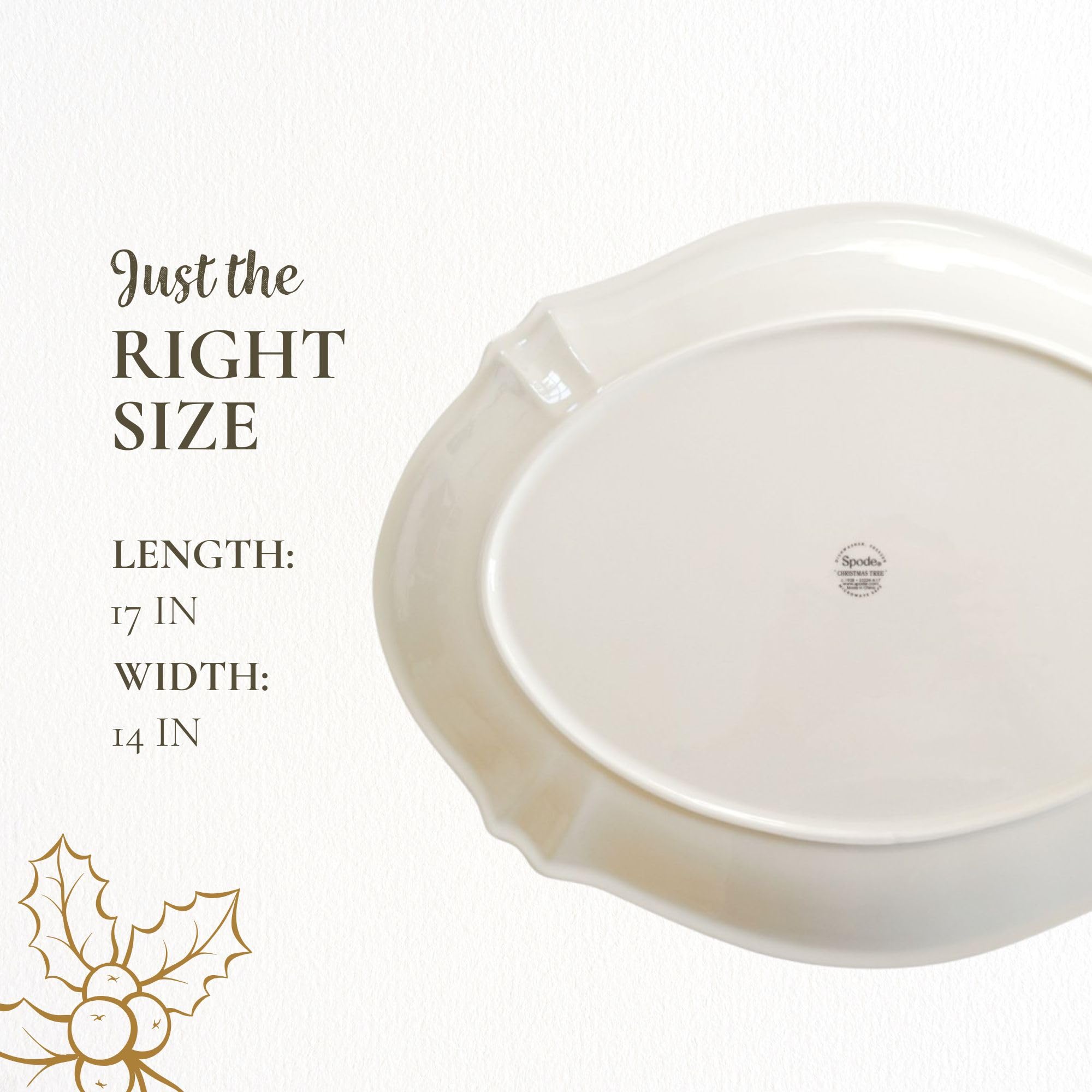 Spode Christmas Tree platter verifying microwave and dishwasher safety