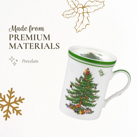 Spode Christmas Tree table scene illustrates gift-ready presentation.